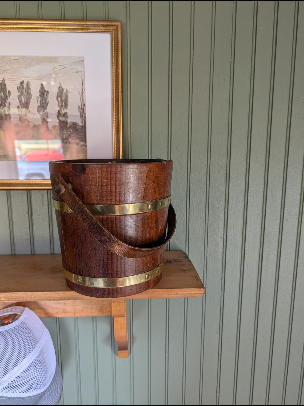 Wooden Rustic Bucket with Brass Bands - Brown